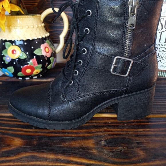 SUGAR Combat Chunky Heel Ankle Boots - Picture 9 of 13